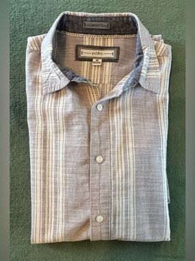 PD&C Men's Classic Fit Light Gray Striped Button-Up Shirt, Size: M. (6360)